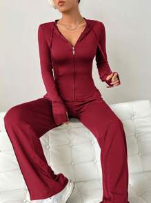 SHEIN EZwear 紧身连帽外套和直筒裤休闲运动套装