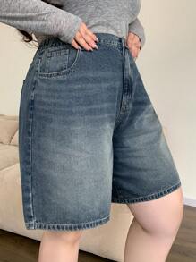 Dazy Plus Washed Relaxed Wide Leg Denim Shorts, All Season