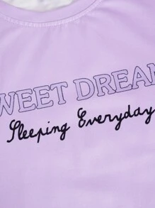 2 Peças Conjunto de Pijamas Feminino Casual Solto, Retardante de Chama, Seda de Leite, de Manga Curta, na Cor Violeta