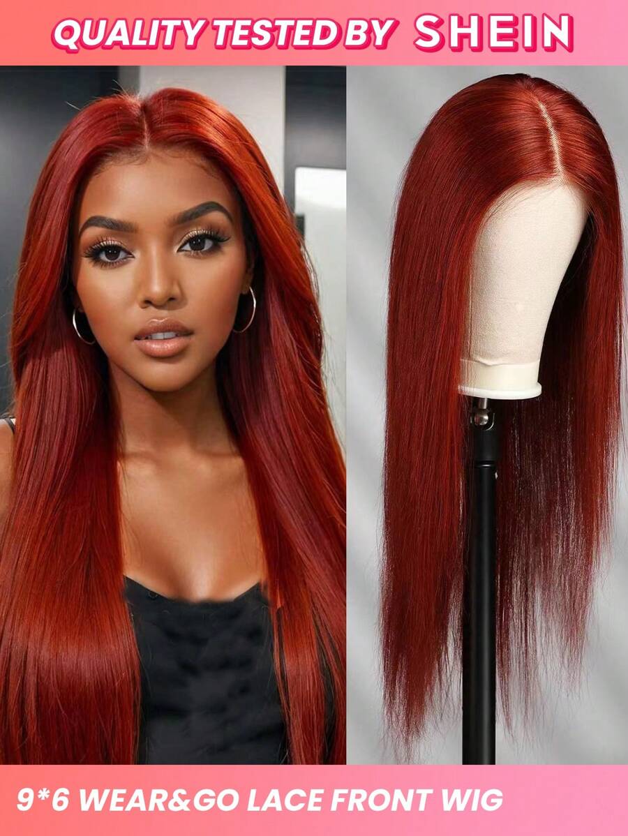 Wear&Go Wig 9*6 Reddish Brown Wig Colored Glueless Pre Cut Lace Straight Hair Lace Closure Wigs With Pre Bleached Knots, Wear&GO Wigs Beginner Friendly Human Hair Wigs 180 Density Parting Max Wigs - S33 - View 1