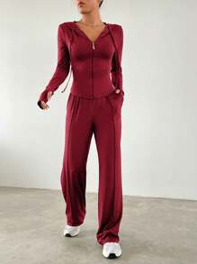 SHEIN EZwear 紧身连帽外套和直筒裤休闲运动套装