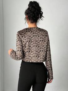 Chiquease Vintage Leopard Print Round Neck Single-Breasted Jacket - Brown - View 2