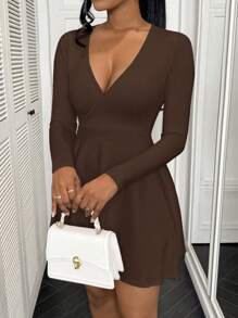 BamGleam V-Neck Seductive Avant-Garde Simple Women's Dress,Mini Short Dress,Fall Dresses For New Year Clothes