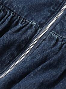 DAZY 女士露肩短袖牛仔连衣裙 - 深色水洗藍 - 查看 7