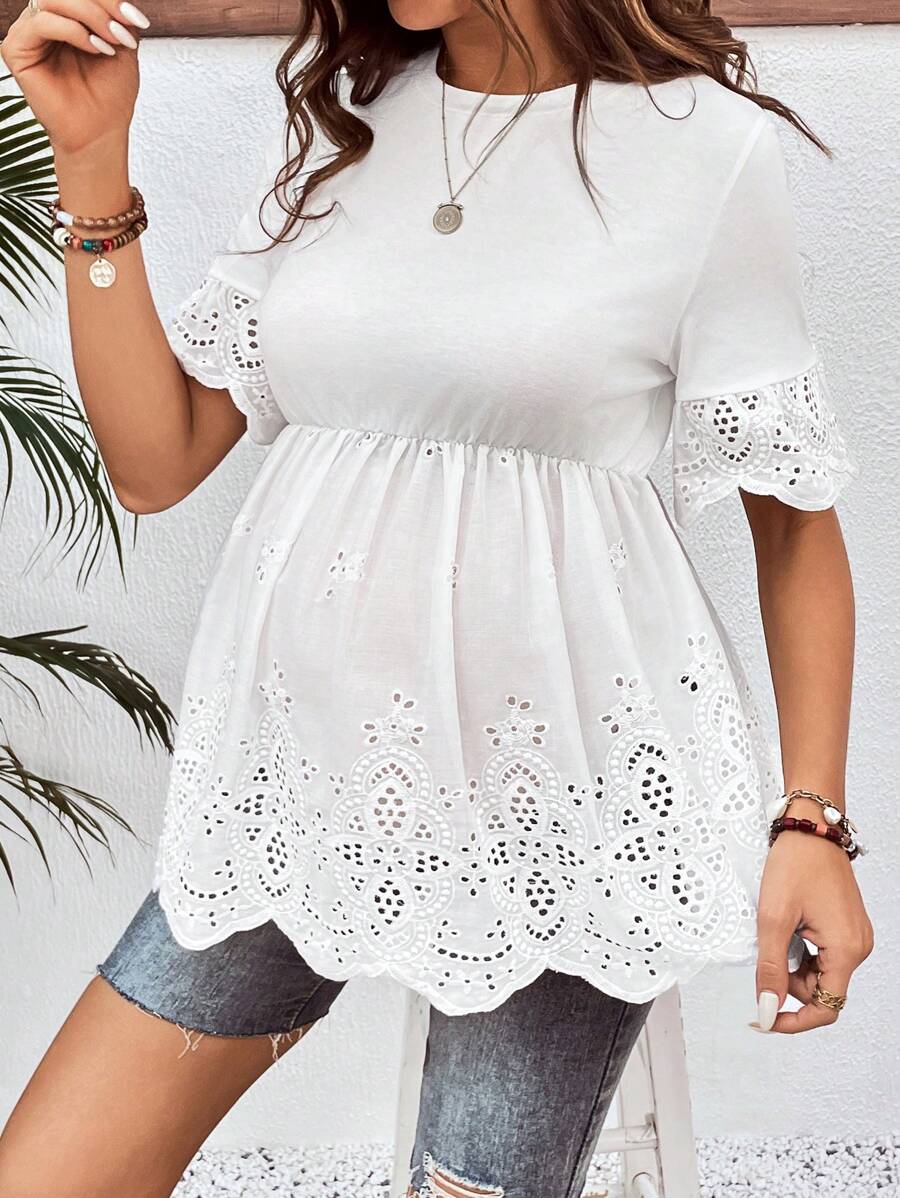 SHEIN Maternity Top Solid Color Short Sleeve, Casual & Fashionable For Daily Wear