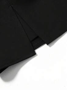 Sweetra Petite 娇小女士休闲简约百搭百搭学院风 A 字型及膝灰色迷你裙 - 黑色 - 查看 3