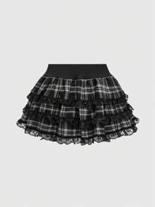 ROMWE J-Fashion Y2K Gyaru Himekaji Harajuku Lolita Váy mini kẻ caro ren thắt nơ eo thấp cỡ lớn cho nữ - màu đen - Xem 2