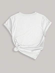 INAWLY Plus Size Women Letter & Mountains Graphic Round Neck Short Sleeve T-Shirt For Summer
