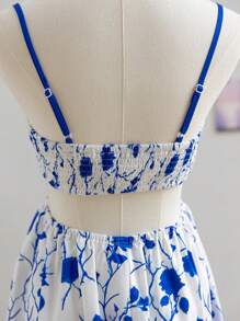 Soleia Women's Floral Print Sleeveless Dress, Suitable For Vacation - Blue and White - View 4