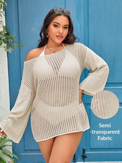 Swim Vcay Summer Beach Plus Plain Knitted Cover Up Dress Without Bikini Set