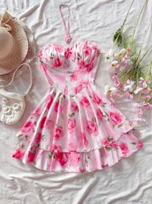 Soleia Romantic Summer Ruffled Bandeau Mini Princess Dress, Suitable For Vacation, Valentine's Day Date, Spring - Multicolor - View 3