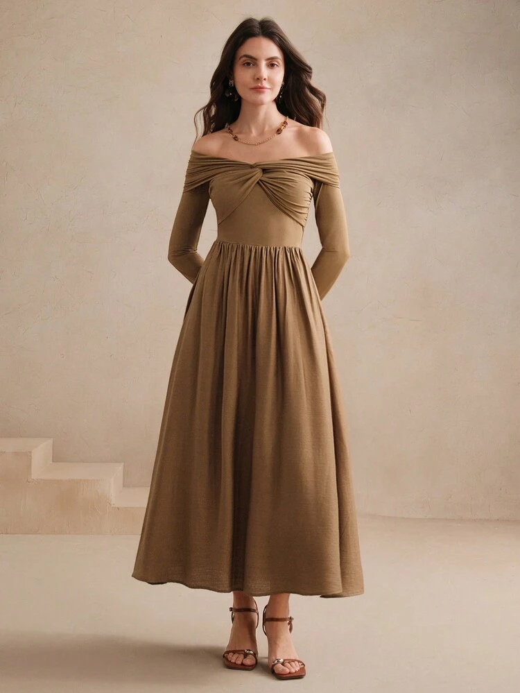 Ladies' Sexy Off Shoulder Knitted Knitted Hardcore Slimming Twisted High End Long Dress