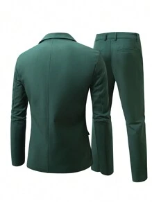 Manfinity Mode 1 套加大码男式纯色西装，包括夹克和裤子