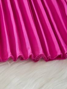 Sparklyn 2 Pieces Tween Girl Leopard Print Cap Sleeve Ruffle Hem T-Shirt With Pleated Skirt Set, Spring/Summer, School, Campus, College Summer Holiday - Red and White - View 5