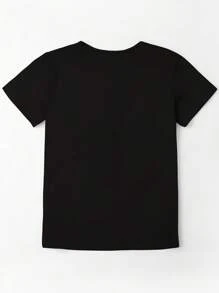 Calvaya Plus Size Women's Heart Print Round Neck Short Sleeve T-Shirt For Summer - Black - View 2