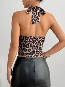 SHEIN Unity Women's Leopard Print Ruched Cut-Out Sleeveless Slim Fit Camisole - Multicolor - View 2