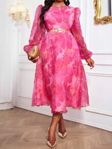 Fleurora Váy chữ A cổ tròn tay giám mục thanh lịch mùa thu đông cổ điển sang trọng cho tiệc cưới cocktail - Nhiều màu - Xem 6