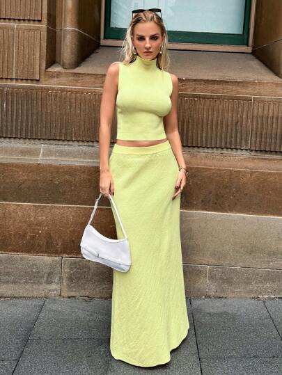 Forever 21 1pc Women Solid Color Long Casual Knitted Skirt