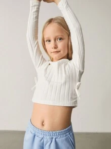 SHEIN Tween Girls' Knitted Texture Solid Color Round Neck Casual T-Shirt 3pcs/Set