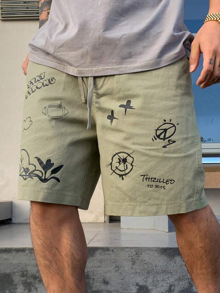 Men's Geometric Pattern Drawstring Waist Casual Shorts, Summer