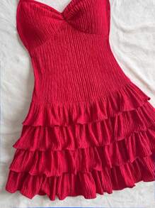 Soleia Vestido corto con volantes en el escote y el bajo, estilo romántico, ideal para vacaciones, Navidad, Año Nuevo, citas del Día de San Valentín