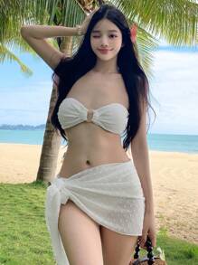 DAZY Váy Sarong che đồ bơi lưới thắt nút bên hông cho nữ, dùng cho kỳ nghỉ hè ở bãi biển - trắng - Xem 3