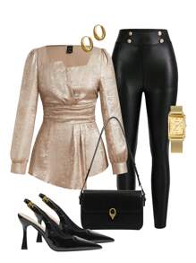 Ellevyn Women Gold Asymmetrical Hem Shirred Collar Long Sleeve Blouse, Elegant For Daily Wear, Autumn/Winter