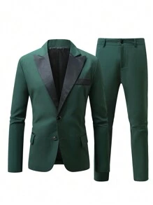 Manfinity Mode 1 套加大码男式纯色西装，包括夹克和裤子