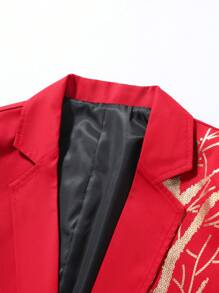 Manfinity Mode Chaqueta de traje con estampado de plantas en la solapa y manga larga de moda para hombre de talla grande
