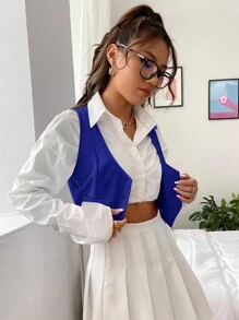 SHEIN EZwear Minimalist Fashion Casual Daily Wear Suit Vest In Fall/Winter - Royal Blue - View 3