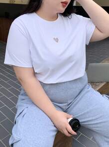 Dazy Plus 宽松圆领镂空爱心短袖 T 恤，白色，春夏 - 白色 - 查看 6