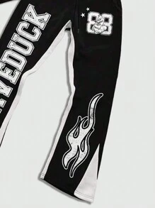 ROMWE MEN Prep Men 2 Pieces Set (T-Shirt + Pants), Minimalist Casual Outfit For Daily Wear - Black and White - View 6