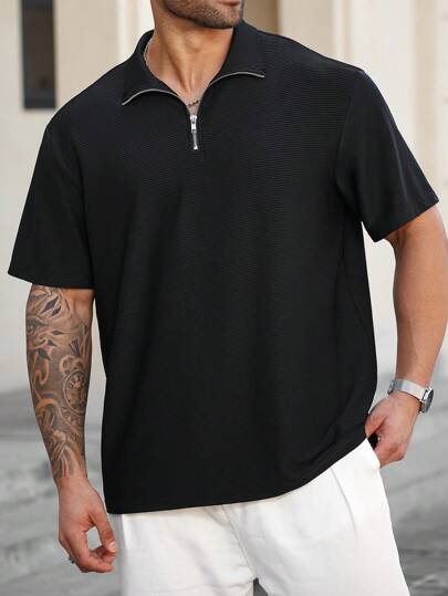 Manfinity Homme Plus Size Men's Solid Color Short Sleeve Casual Loose Fit Polo Shirt