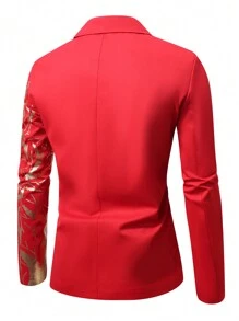 Manfinity Mode Chaqueta de traje con estampado de plantas en la solapa y manga larga de moda para hombre de talla grande