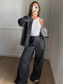 DAZY 2pcs Women Denim Shirt And Jeans 2 Pieces Set - Black - View 2