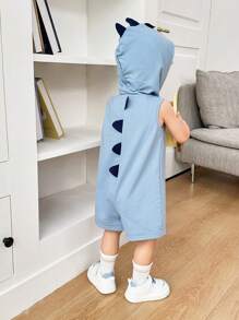 新生男婴/女婴休闲可爱蓝色恐龙风格针织连帽连体衣 - 彩色 - 查看 1