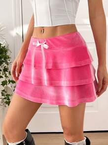 SHEIN EZwear Damen Farbverlaufs-Binde-Taille Kurzer Lagen-Rock - Pink - Übersicht 5