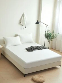 1 件纯白色床笠，床垫保护套，柔软透气，适用于单人床、双人床、大号床、特大号床 - 深口袋设计，最大可达 11.8 英寸，宿舍/返校床上用品 - 白色 - 查看 2