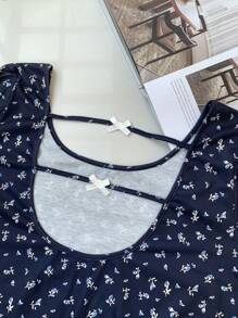 Dazy Plus 大码蝴蝶结装饰露背印花修身中长连衣裙，春夏女工连衣裙度假装 - 藏蓝色 - 查看 3