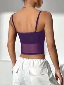 SHEIN EZwear Summer Black TopContrast Mesh Crop Cami Top