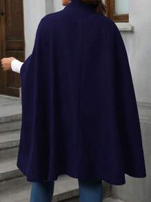 SHEIN LUNE Plus Size Minimalist Fashion Casual Overcoat For Daily Wear - Navy Blue - View 2