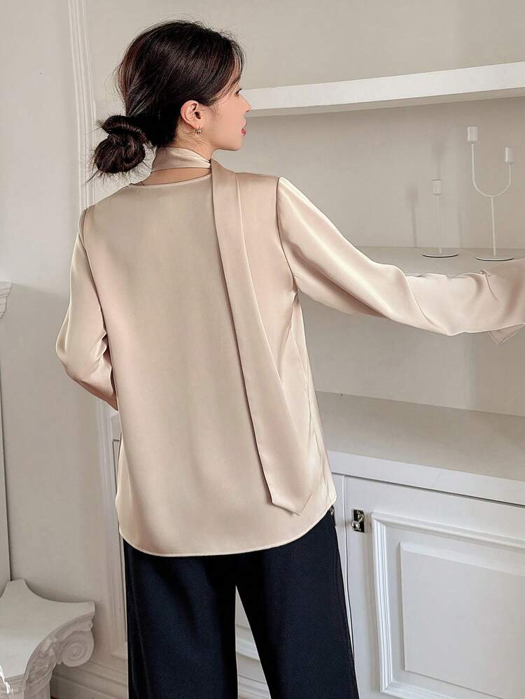 Women V-Neck Long Sleeve Tie Elegant Blouse, Spring & Summer,Fall Clothes