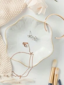 1 pieza Bandeja de joyería con diseño de pétalo de cerámica, platillo decorativo con diseño de pétalo, para almacenamiento y exhibición de joyas, decoración del hogar, regalo para el Día de San Valentín, Navidad y otras ocasiones festivas