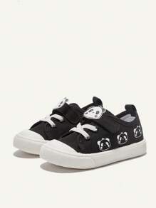 Cozy Pixies 1 双男童熊猫钩环帆布平底休闲运动鞋适合日常穿着，四季皆宜（图案随机） - 黑色 - 查看 5
