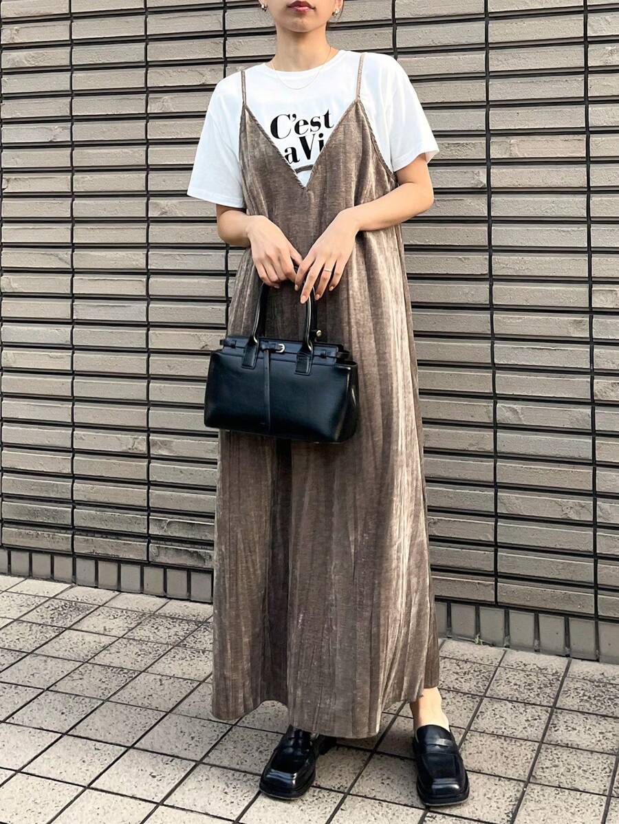 FRIFUL Đầm suông họa tiết đơn sắc dáng rộng đến bắp chân cho nữ, Đầm suông mùa thu, Đầm dài tay - Màu Khaki - Xem 1