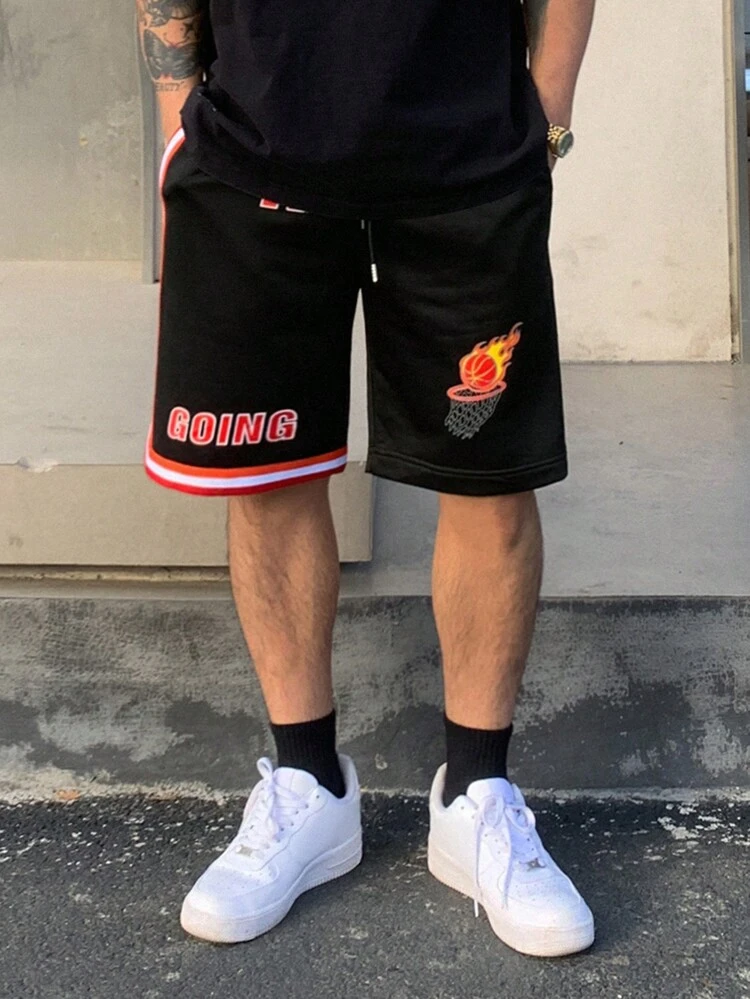 Men's Casual Sports Basketball Shorts With Letter Print