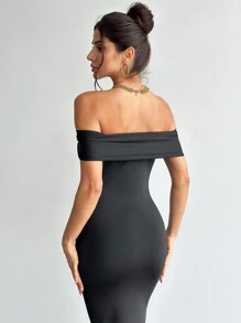 Firerie 优雅金属装饰露肩紧身美人鱼长裙，浪漫约会和日常穿着，节日/春季/夏季 - 黑色 - 查看 6