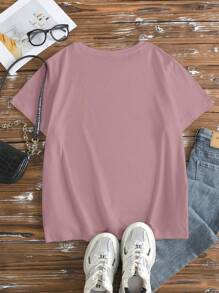 Maweii 大码女式豹纹蝴蝶印花圆领短袖夏季休闲 T 恤图案 T 恤女式上衣 - 粉色 - 查看 2