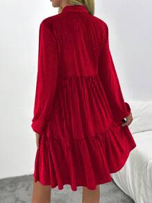 SHEIN Maternity Solid Color Lantern Sleeve Single Breasted Casual Short Dress - Red - View 2
