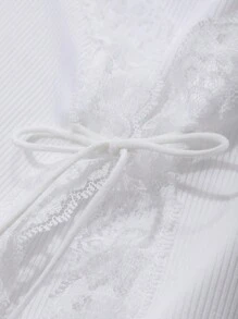 DAZY Women's 2 In 1 Lace Splice Round Neck Short Sleeve T-Shirt - White - View 8